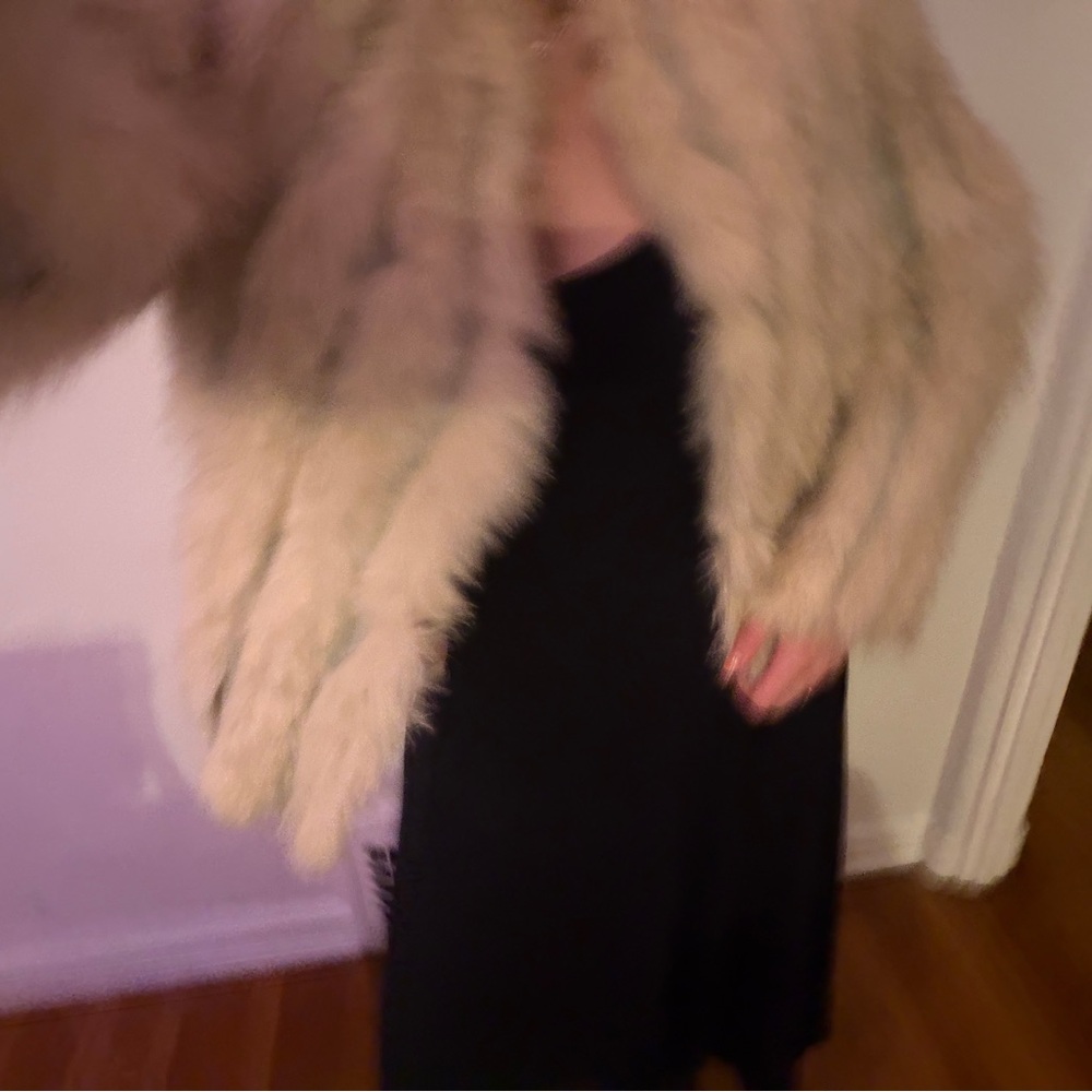 Cream Fox Fur Women's Jacket with Pink Satin Lining - Picture 4 of 4